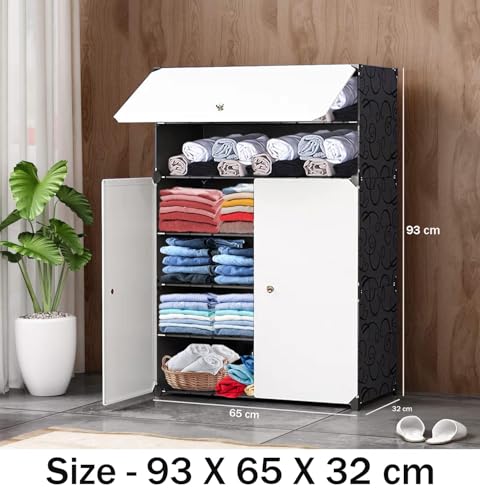 Image of LUVHOMEE Plastic Shoe Rack for Home with Door, 3-Door Shoe Storage Cabinet | 6-Shelfs for 12 Pairs | Waterproof & Portable DIY Shoe Slipper & Chappal Stand for Entryway /Bedroom (Blackwh-V5)