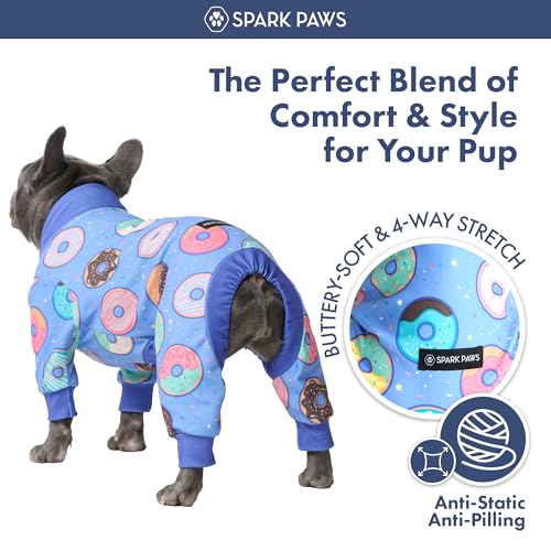 Image of Spark Paws Dog Pajama, Dog Recovery Suit Male, Onesie, Ultra-Soft and 4-Way Stretch, for Small Medium and Large Breeds - Donuts - 3XL