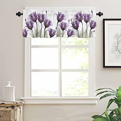 Rainbowday Valance Curtain Elegant Privacy Decorative Rod Pocket Floral Purple Tulip Flower Farm Window Curtain Valance For Kitchen Bathroom Bedroom Sliding Glass Door,1 Panel 54X18 Inch #TOP2
