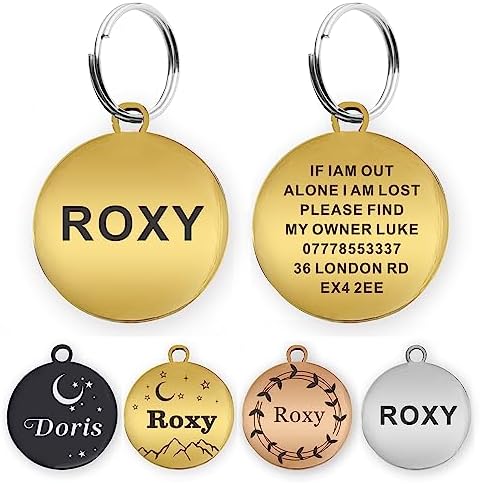 Dog Tags Engraved for Pets Personalized Dog Name Tags Dog ID Tags Small Cat Tags Large Dog Collar Tags Custom Text Stainless Steel Engraved on Both Sides(L Gold)