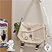 Inshere Aesthetic Crossbody Bag with Cute Pins and Ornament, Casual Shoulder Messenger Bag Japanese Kawaii Bag for Women Men (White)