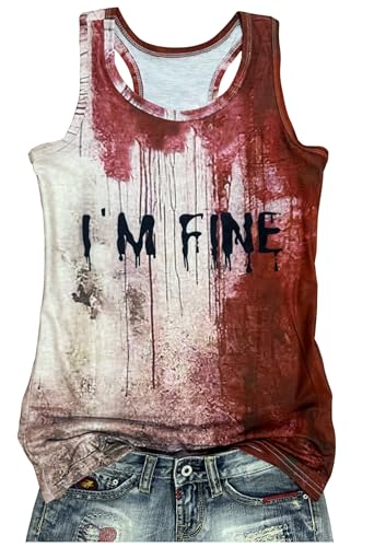 Im Fine Bloody Halloween Tank Tops for Women Bloody Splatter Graphic Shirt Blood Horror Halloween Casual Racerback Tops(Fine Bloody Medium)