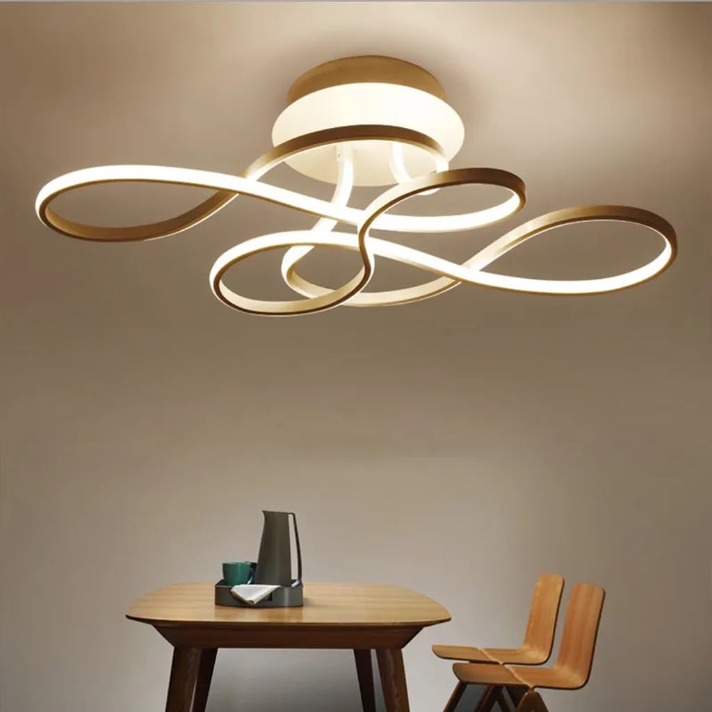LED Deckenleuchte Moderne Wohnzimmerlampe Kreativität Acryl Kurve Design Deckenlampe Kreis Schlafzimmer Kronleuchter,3000K-6500K Dimmbar Mit Fernbedienung Restaurant Dekoration Leuchtung 70cm