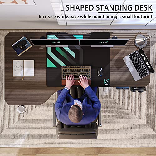 Jwx Standing Desk, L Shaped Adjustable Standing Desk, 63'' Corner Height Adjustable Desk With Cup Holder, Headphone Hook, Cable Manager, And Mouse Pad, Brown Panel #TOP1