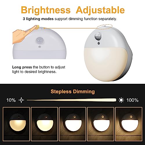 Yunlex 2 Pack Motion Sensor Night Light, 2 Light Sources, 3 Light Modes, Battery-Powered Closet Lights, Stick-Anywhere, Stepless Dimming Nightlight For Stairs, Bathroom, Bedroom, Hallway, Warm White #TOP4
