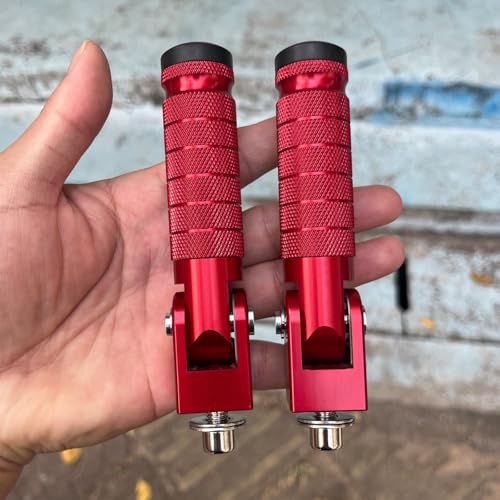 Image of Red Motorcycle Bicycle Folding Foot Pegs 90 Degree Foldable Electric Motorbike Ebike For Super73 S2 /ZX /RX /R /S Passenger Footrests Rearsets Rear Set Footpegs foot Rest Pedals M8 Install Bolts