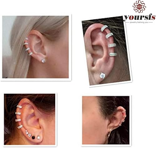 Miniatura 3 de Yoursfs Pendientes de puño para mujer con clip sin perforar aretes hipoalergénicos de cristal para escalador