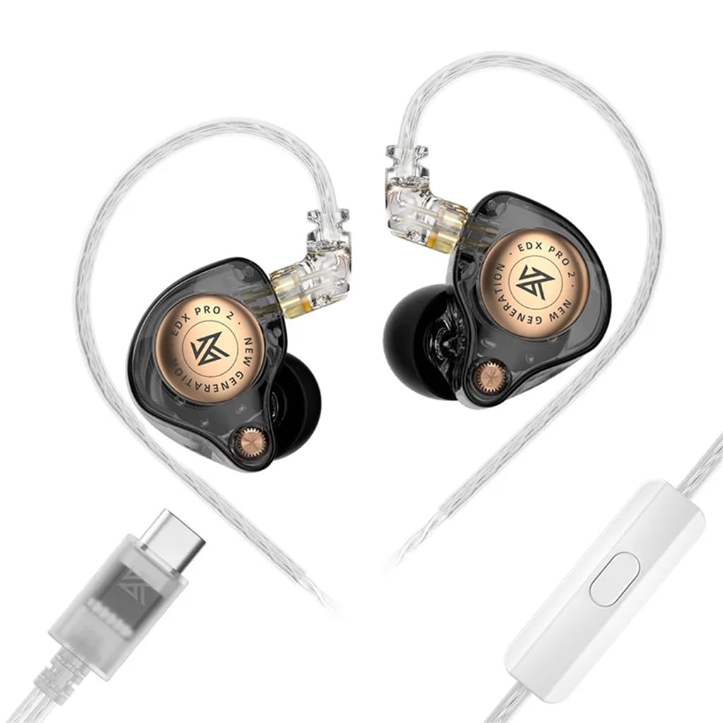 KZ EDX Pro 2 in-Ear Monitor IEM with Mic Earphones with 10mm Dynamic Driver, Balanced Sound, Detachable Silver-Plated Cable with Type-C Plug, Metallic Faceplate, Comfortable Fit Wired IEM (Black)