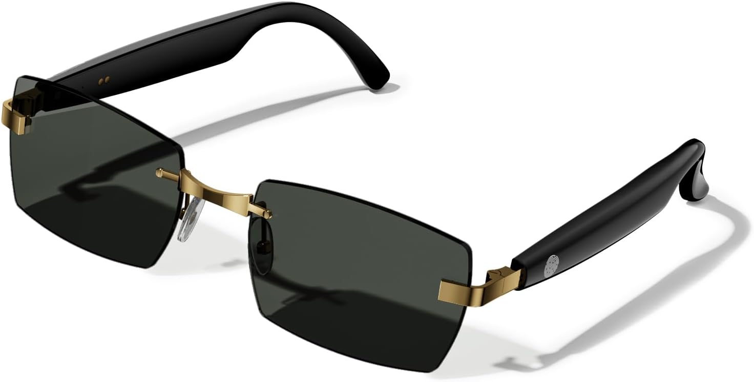 Smart Glasses, Bluetooth sungglasses, frameless lenses, built-in microphone and speaker, Athletic/Outdoor UV Protection and Voice Control,Unisex