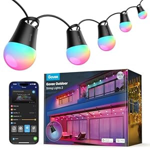 Govee Smart Outdoor String Lights 2, 144ft Outdoor Lights with Dimmable Warm White LED Bulbs, 47 Scene Modes for Patio, Backyard, Balcony, IP65 Waterproof, Works with Alexa, App Control