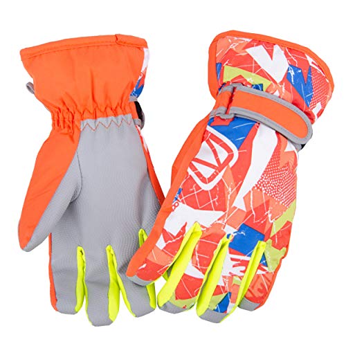 Azarxis Guantes de Esquí Niños Invierno a Prueba de Nieve Viento Guantes Cálidos para Clima Frío Snowboard Ciclismo al Aire Libre (Naranja, XS (6-7 Años))