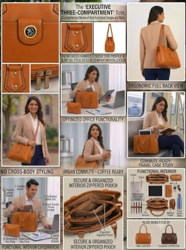 Image of Women's PU Leather Shoulder Handbag | Spacious 3 Compartment Tote Purse with Zip Closure & Multiple Pockets | Top Handle Office College Travel Handbag | 30 x 25 x 12 cm