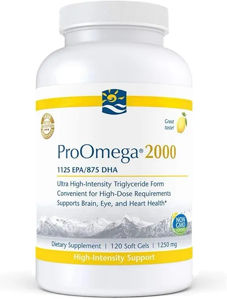 Lemon Flavor Pro O-mega 2000, 1125 EPA/875 DHA, High-Intensity Supports Heart & Brain Health, Non-GMO(1 Pack-120 Count)