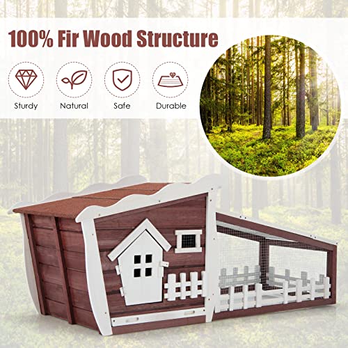 Tangkula 62 Inch Wooden Rabbit Hutch, Outdoor Chicken Coop With Asphalt Roof, Removable Tray, Running Ramp, Pet Bunny Cage House For Rabbits, Chicken And Small Animals, Indoor & Outdoor Use (Red) #TOP6