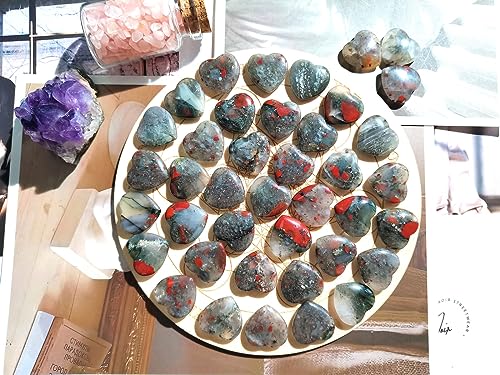 Image of QINJIEJIE 20PCS African Bloodstone Heart Stones Crystals Bulk Love Shaped Worry Stone Heart Rock Pocket Polished Palm Gems Crystal Reiki Balancing Wholesale Carved Stone Decor Gift