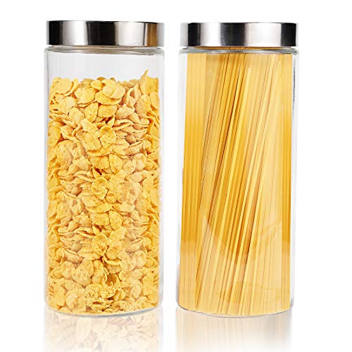 Focus Line Glass Kitchen Canister Sets for the Kitchen, Glass Food Storage Jars with Lids for Pantry Organization Flour Sugar Spaghetti 4 Pack