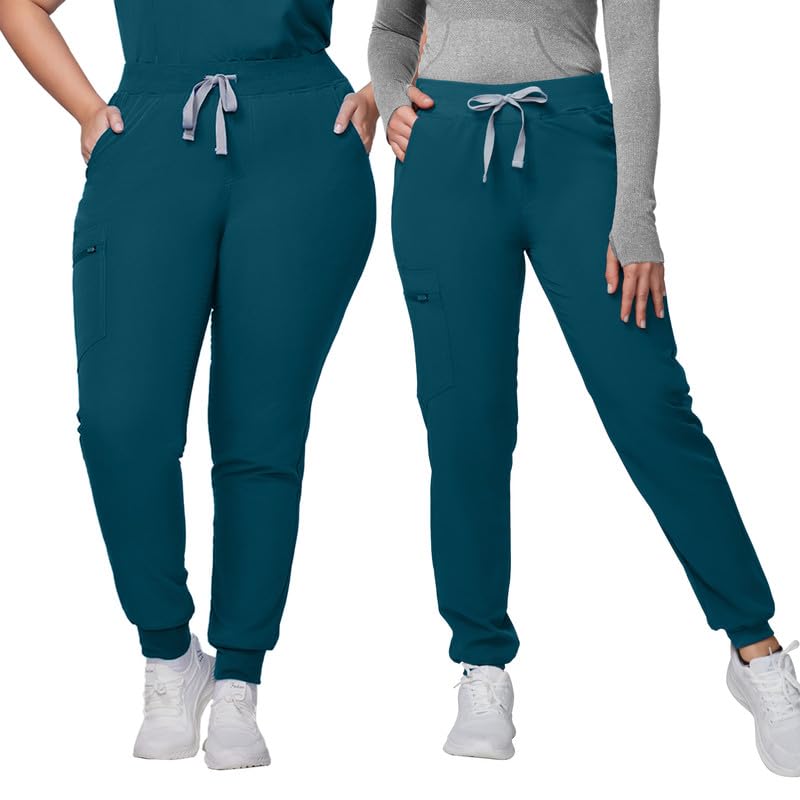 Image of Kitmaz Scrub Pants for Women - Mid Rise 4-Way Stretch Anti-Wrinkle Slim Fit Jogger Pants, Drawstring & 5 Pockets