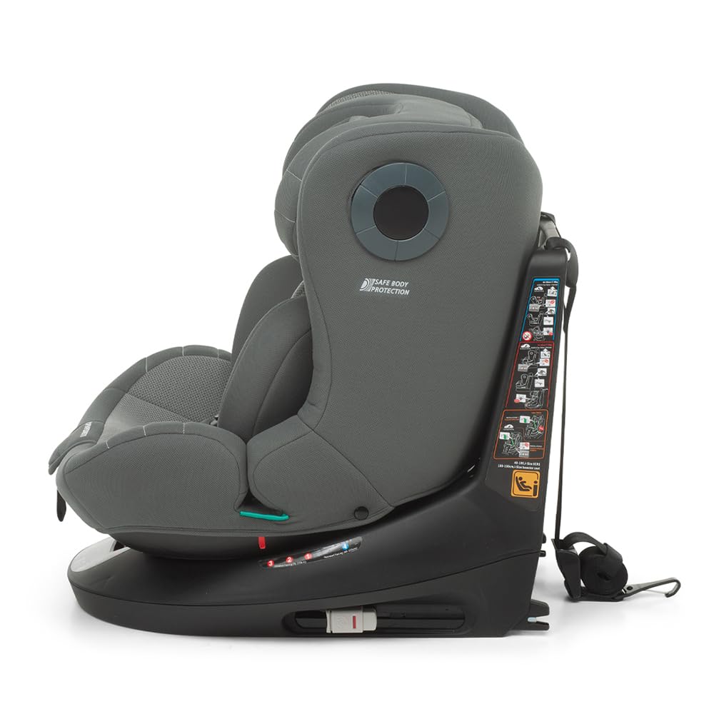 Foppapedretti FP360 Quick i-Size, Seduta Girevole a 360°, per bambini da 40 a 150 cm di altezza, 0-12 anni, conforme ECE R129, Fissaggio Dualfix (Isofix e non), Safe Body Protection, Grey