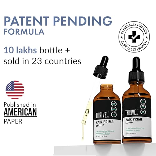 Image of ThriveCo Anti-Grey Hair Prime Serum | Reverses & Limits Hair Greying | Arcolys + Biotin + Black Tea Extract | Light-Weight, Non-Sticky & Odourless | For Men and Women | 30 Ml (Pack of 2)