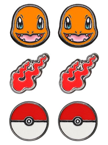 Preisvergleich Produktbild Pokemon Ohr Schmuck Set 3tlg. Ohrstecker Glumanda Pokeball Flamme