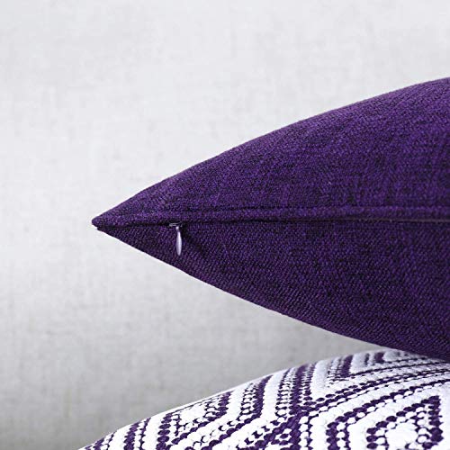 HPUK Decorative Throw Pillow Covers Set of 4 Couch Pillows Linen Cushion Cover for Couch Sofa Living Room, 18"x18" inches, Dark Purple
