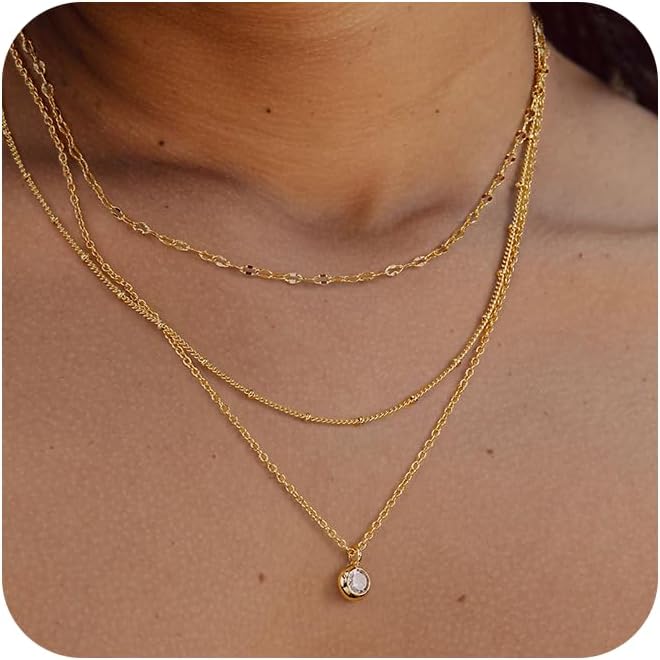 YOIHUR Layered Gold Necklaces for Women,14K Gold Plated Dainty Stackable Stack Choker Necklaces for Women Trendy Layering Pendant Chain Necklace Set Gold Jewelry for Women Gifts