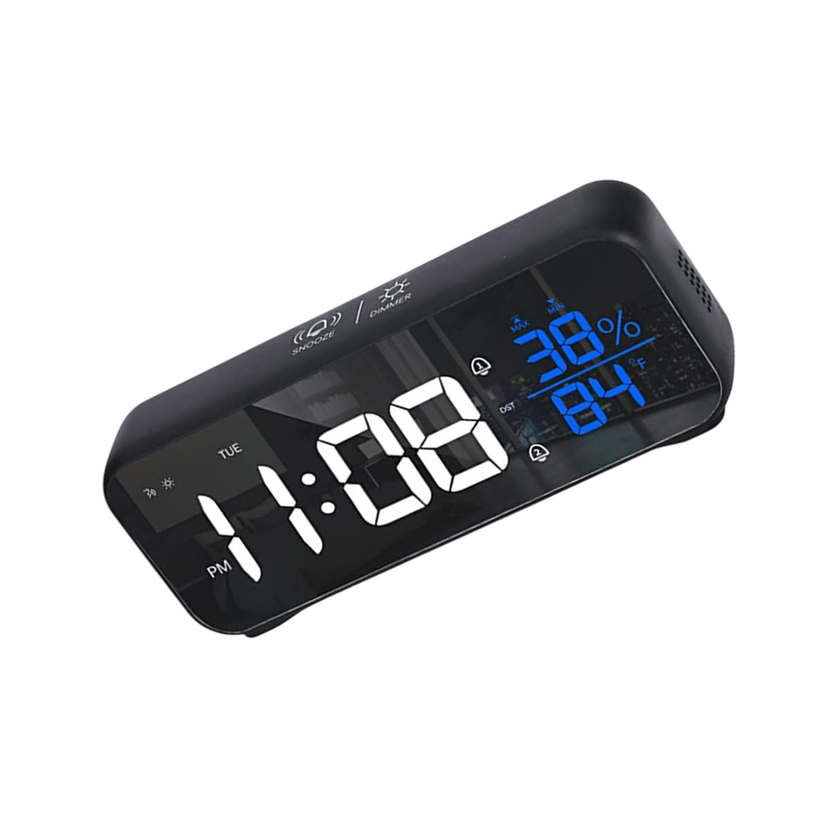 Hsioluted Voice Control LED Music Alarm Clock with 1200mAh Power Supply Temperature Humidity Display Brightness Clock Rechargeable Alarm