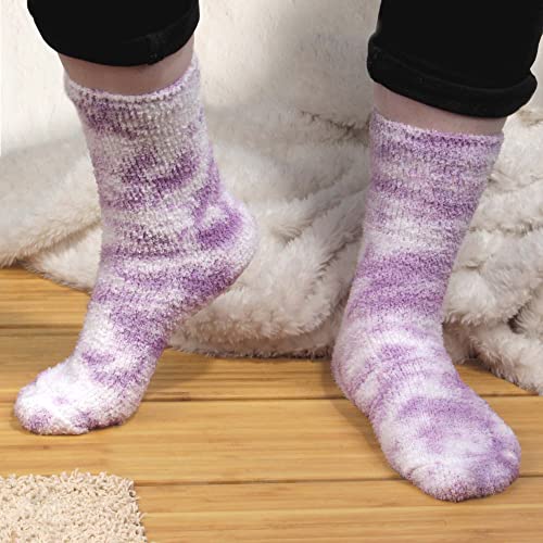 Image of BambooMN Women's Girl Fuzzy Warm Fluffy Tie-Dye Colorful Fun Crew Socks - 4 Pairs