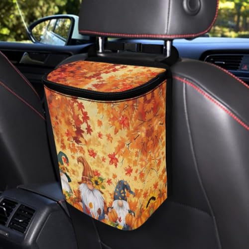 Image of Thanksgiving Fall Maple Leaf Car Trash Hanging Garbage Can /Bag with Lid Portable Waterproof Trash Bag Car Accessories Interior for Sedans, SUVs & Trucks