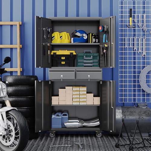 Image of Aobabo 71 inch H Metal Garage Storage Cabinet Organizer with 2 Drawers