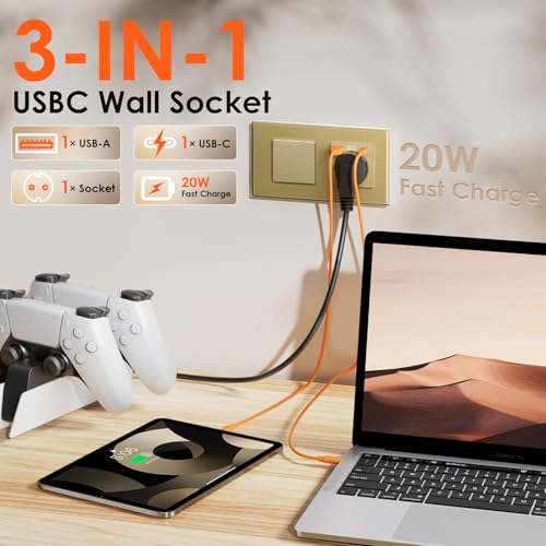 BSEED Lichtschalter mit Steckdose Schuko Unterputz Steckdose mit USB C 20W Schnellladegerät USB Type C 1 Fach 2 Wege Taste Schalter mit Glas Rahmen Wandsteckdose Geeignet für Phone, Pad-Golden