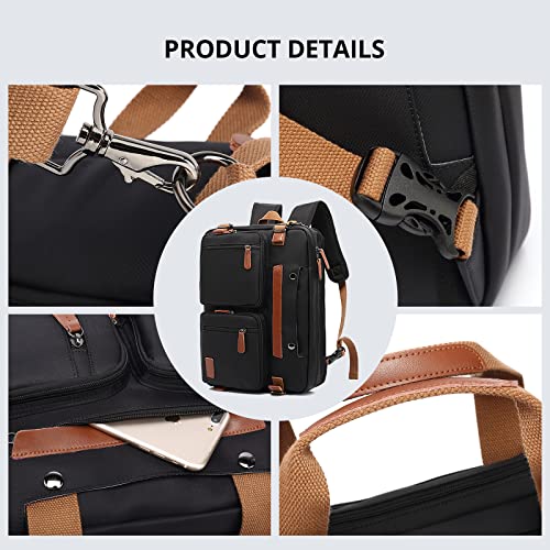 Molnia Classic 3 In 1 Laptop Backpack, Business Briefcase For Men, Convertible Backpack Messenger Bag Shoulder Bag Handbag Multi-Functional Travel Backpack For Men/Women (Black) #TOP5