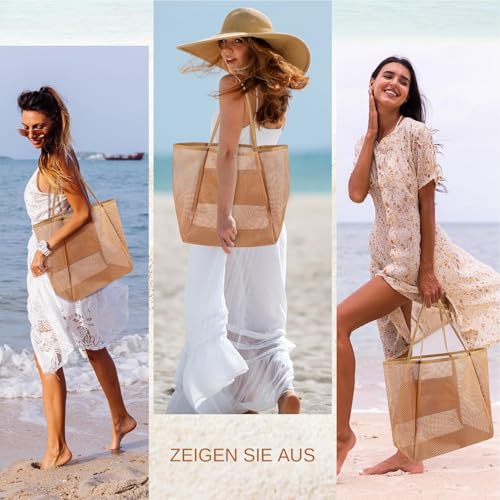 Bolsa de playa de malla transpirable y bolsa de deporte reutilizable familiar 4