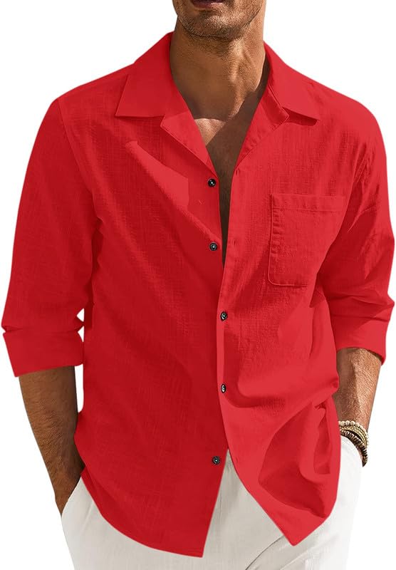 Image of Combo of Men's Casual Cotton Blend Shirt || Long Sleeve Button Down with Spread Collar | Lightweight Breathable Fabric | Stylish Solid Shirt for Beach, Office & Everyday Wear Pack of 2