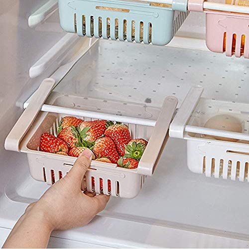 Fridge Drawer Organizer 4 Pack Retractable Drawer Refrigerator Storage Box,Unique Design Pull Out Bins, Fridge Shelf Holder Storage Box, Small Size, Fit For Under 0.5'' Fridge Shelf #TOP6