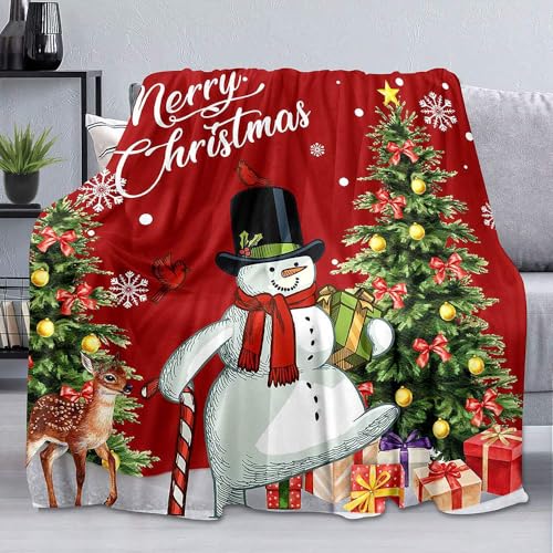 LUVIVIHOME Cute Snowman Throw Blanket, Red, 60