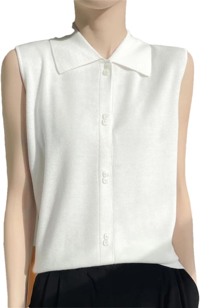 Womens Knit Sweater Vest Sleeveless Button Down Sweater Lapel Vest Loose Tops