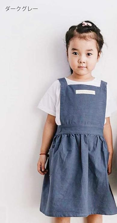子供用エプロン キッズエプロン ワンピース リネンコットンエプロン かわいい 女の子 ジュニア タブリエ 綿 ナチュラル 子供エプロン 麻