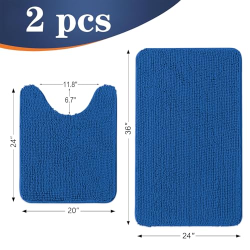 Image of OLANLY Bathroom Rugs Sets 2 Piece, Soft Absorbent Chenille Bath Mats and U-Shaped Contour Toilet Rug Set, Machine Washable Bath Carpet, Home Decor Accessories(36 inchx24 inch+24 inchx20 inch, Deep Navy Blue)