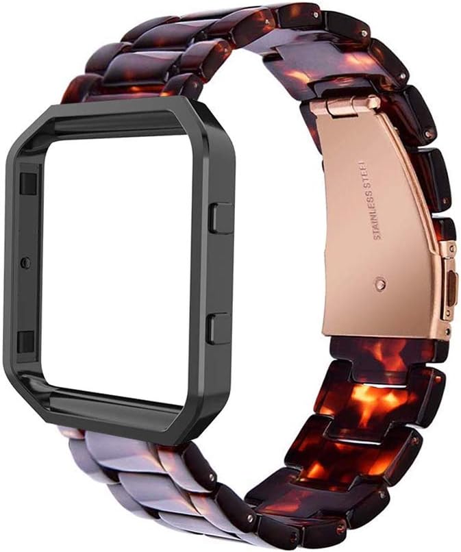 WongetoFashion Resin Band Compatible with Fitbit Blaze Smartwatch Fitness Metal Rose Gold Buckle Frame + Resin Accessory Band Strap Blacelet Women Men for Fitbit Blaze (Rose Gold+Tortoise)