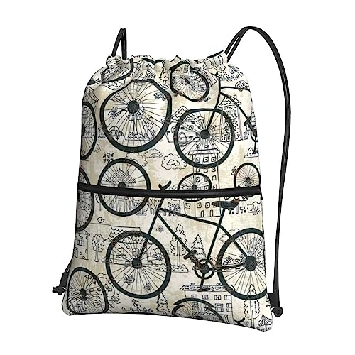 Bicycle Print Drawstring Backpack String Bag Sackpack For Gym Shopping Sport Yoga