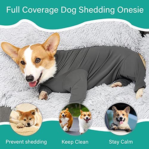 Image of Etdane Recovery Suit for Dogs Surgery Suit Female Spay Dog Surgical Recovery Suit Male Dog Onesie for Surgery Female Anti Licking Wounds Dog Shedding Suit Grey /X-Small