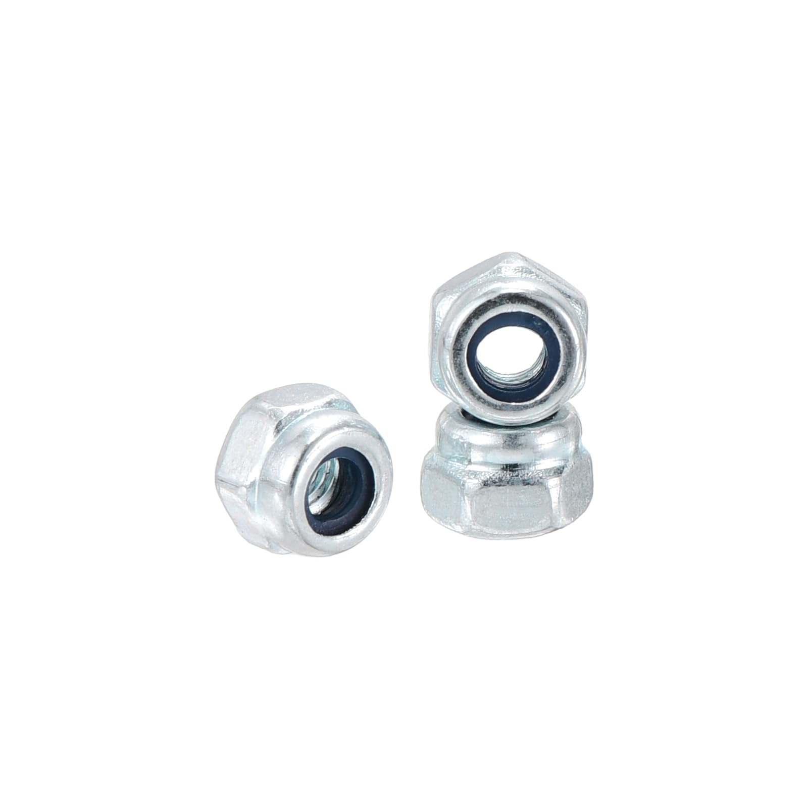 Kozelo 50Pcs Nylon Locking Hex Nuts - [M2.5-0.45], Carbon Steel Hardware Nuts, Blue and White, for Automotive, Aerospace, Industrial Applications Use