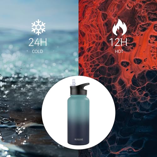 MURBONE Insulated Water Bottle, 1L Stainless Steel Drink Flask with Straw, BPA Free - Image 2