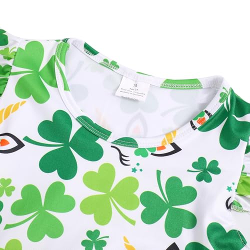 Toddler Girls St. Patricks Day Shamrock Clover Pearl Flutter Sleeve Dress 3-8Y2