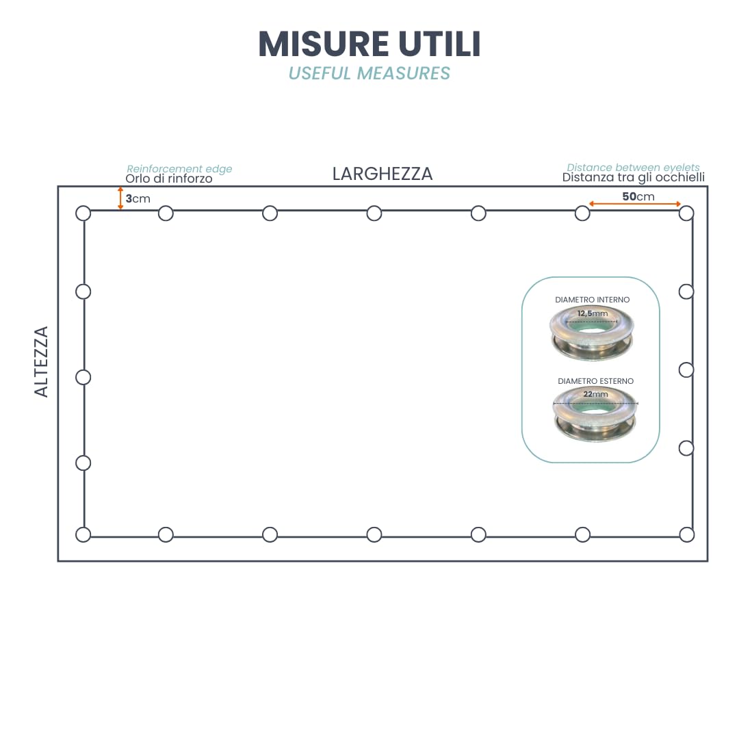 TENDAGGIMANIA Telone Occhiellato impermeabile per esterno - Telo pvc 650 gr per coperture barca camion pergolato copri camper copri legna - Telo impermeabile esterno Misure 3X2,5 -BIANCO 112
