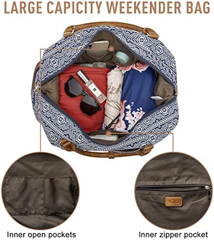 Newshows Women Weekender Bag Canvas Overnight Duffel Travel Tote with PU Leather Shoe Compartment Luggage Tag 2 Newshows Women Weekender Bag Canvas Overnight Duffel Travel Tote with PU Leather Shoe Compartment Luggage Tag