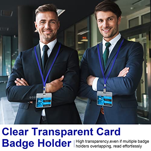 Image of Marspark 100 Sets Clear Name Tags with Lanyard, Lanyards for ID Badges Reusable Strap with ID Holder Plastic Name Badges for Adults Business School Church Conference (Blue)