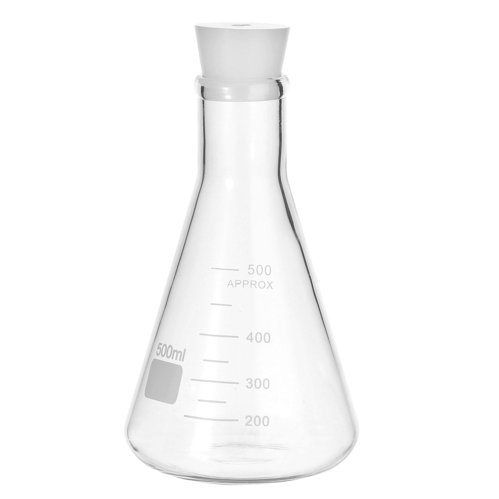 Set de Matraces de Erlenmeyer, 2 x 250ml de Boca Estrecha con Graduaciones y Tapón de Silicona para Laboratorio(1pcs,500ml/16.9oz)