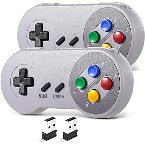 SAFFUN 2 Pack 2.4 GHz Wireless USB Controller Compatible with SNES Games, SNES Retro USB PC Super Classic Controller for Windows PC MAC Linux Genesis Raspberry Pi Retropie (Multicolored Keys) Cover